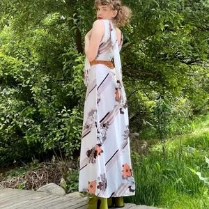 1970s Novelty Printed Maxi Dress With Scarf - image 1